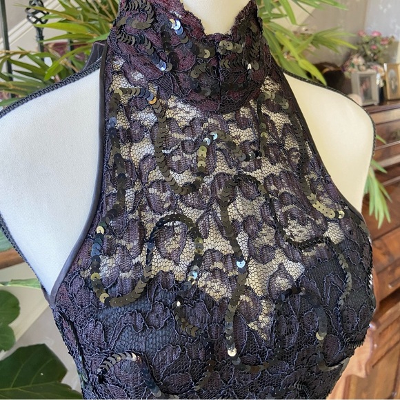 Lillie Rubin Vintage Black Lace Halter Dress Size 6 Black Sequins Cocktail Dance - Picture 15 of 16